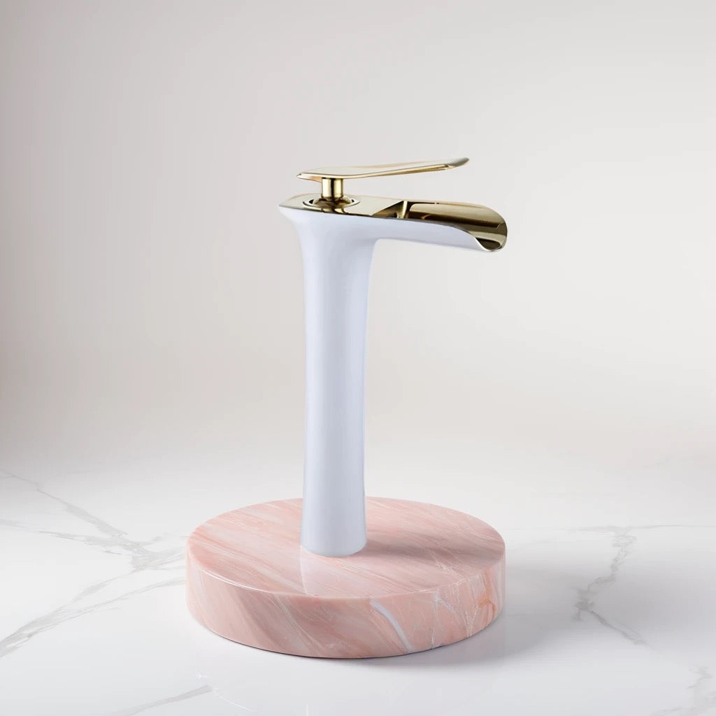 WHITE AND GOLD WATER FALL MIXER FAUCETS